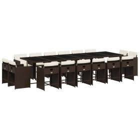 vidaXL 17-tlg. Garten-Essgruppe mit Kissen Braun Poly Rattan