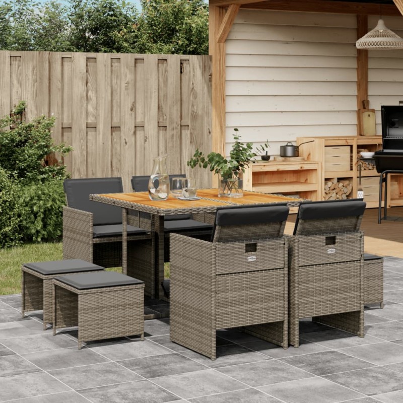vidaXL 9-tlg. Garten-Essgruppe mit Kissen Grau Poly Rattan vidaXL 9-tlg. Garten-Essgruppe mit Kissen Grau Poly Rattan