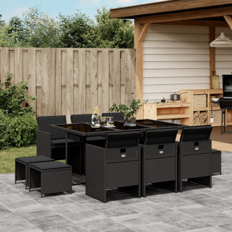 vidaXL 11-tlg. Garten-Essgruppe mit Kissen Schwarz Poly Rattan vidaXL 11-tlg. Garten-Essgruppe mit Kissen Schwarz Poly Rattan