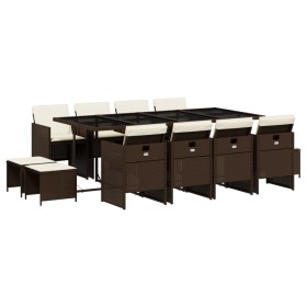 vidaXL 13-tlg. Garten-Essgruppe mit Kissen Braun Poly Rattan