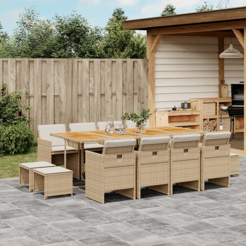 vidaXL 13-tlg. Garten-Essgruppe mit Kissen Beige Poly Rattan vidaXL 13-tlg. Garten-Essgruppe mit Kissen Beige Poly Rattan