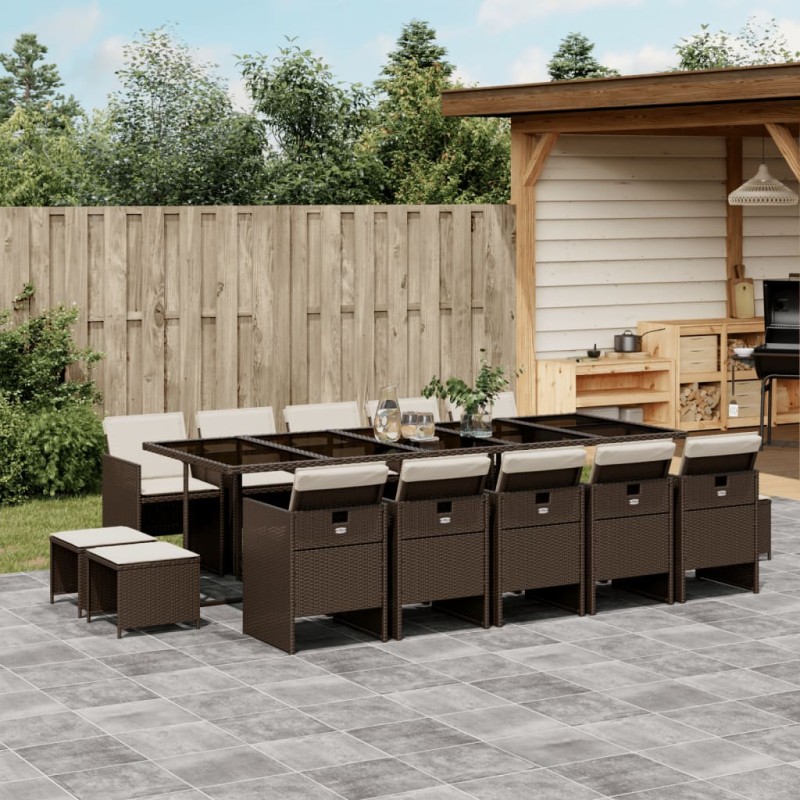 vidaXL 15-tlg. Garten-Essgruppe mit Kissen Braun Poly Rattan vidaXL 15-tlg. Garten-Essgruppe mit Kissen Braun Poly Rattan