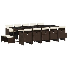 vidaXL 15-tlg. Garten-Essgruppe mit Kissen Braun Poly Rattan