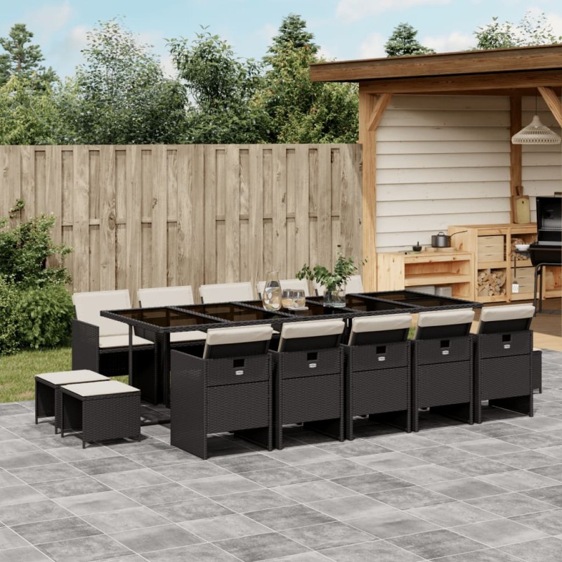 vidaXL 15-tlg. Garten-Essgruppe mit Kissen Schwarz Poly Rattan vidaXL 15-tlg. Garten-Essgruppe mit Kissen Schwarz Poly Rattan