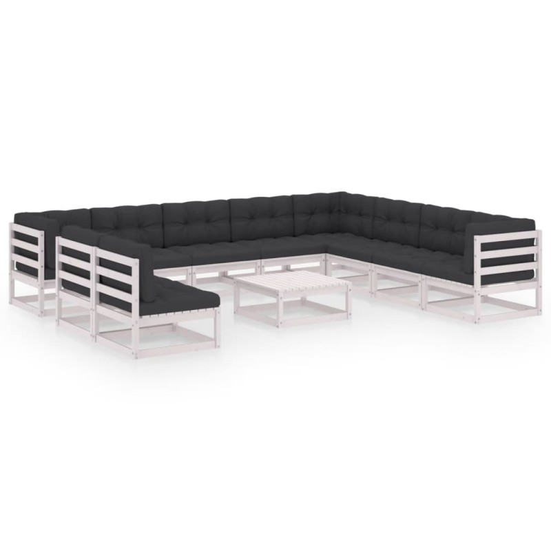vidaXL 11-tlg. Garten-Lounge-Set mit Kissen Weiß Kiefer Massivholz vidaXL 11-tlg. Garten-Lounge-Set mit Kissen Weiß Kiefer Massivholz
