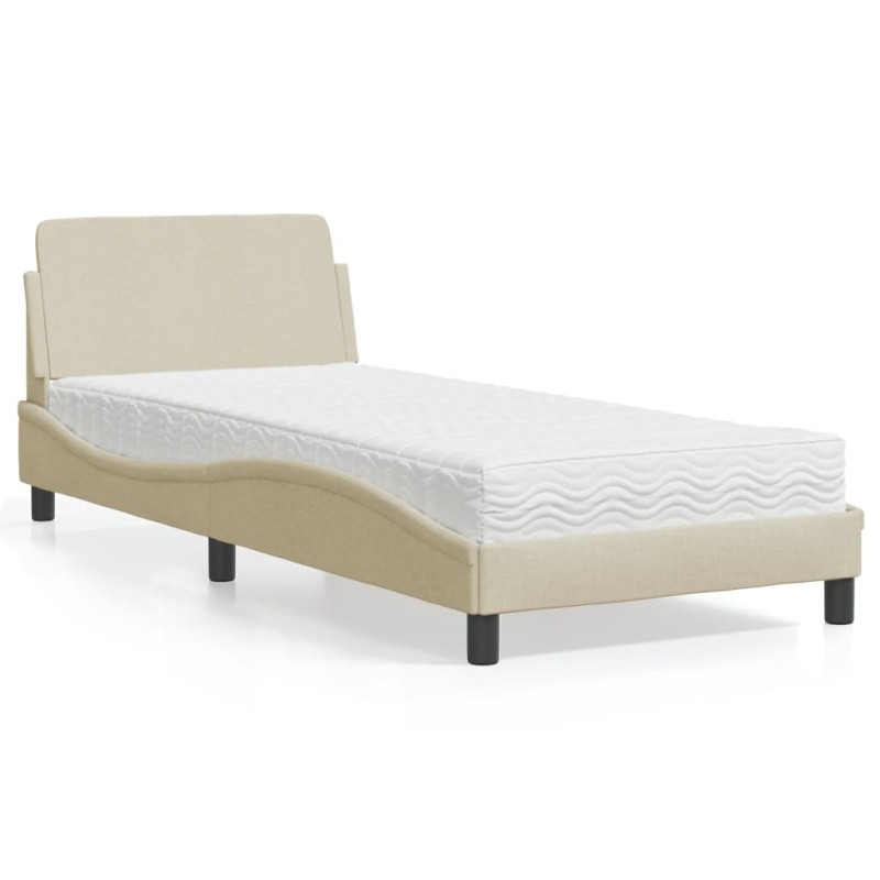 vidaXL Bett mit Matratze Creme 90x190 cm Stoff vidaXL Bett mit Matratze Creme 90x190 cm Stoff
