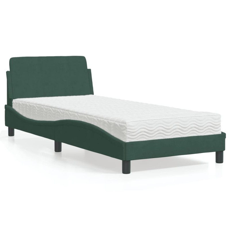 vidaXL Bett mit Matratze Dunkelgrün 90x190 cm Samt vidaXL Bett mit Matratze Dunkelgrün 90x190 cm Samt
