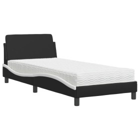 vidaXL Bett mit Matratze Schwarz und Weiß 80x200 cm Kunstleder