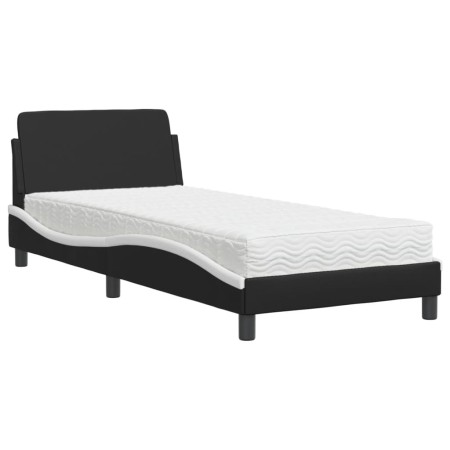 vidaXL Bett mit Matratze Schwarz und Weiß 80x200 cm Kunstleder
