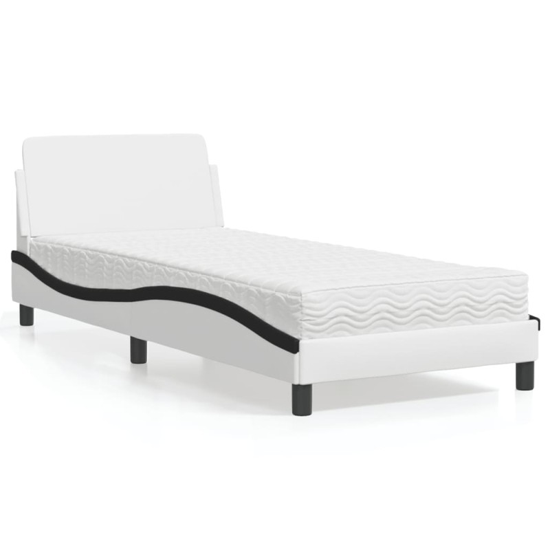 vidaXL Bett mit Matratze Weiß und Schwarz 90x190 cm Kunstleder vidaXL Bett mit Matratze Weiß und Schwarz 90x190 cm Kunstleder