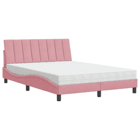 vidaXL Bett mit Matratze Rosa 140x190 cm Samt