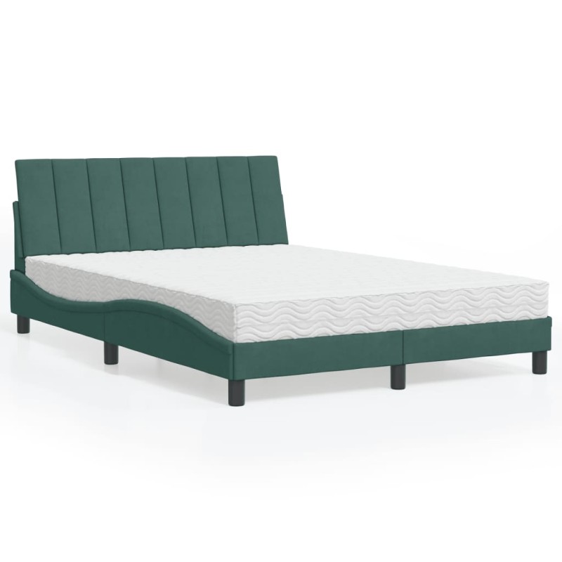 vidaXL Bett mit Matratze Dunkelgrün 140x190 cm Samt vidaXL Bett mit Matratze Dunkelgrün 140x190 cm Samt
