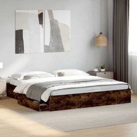 vidaXL Bettgestell mit Schubladen Räuchereiche 200x200cm Holzwerkstoff