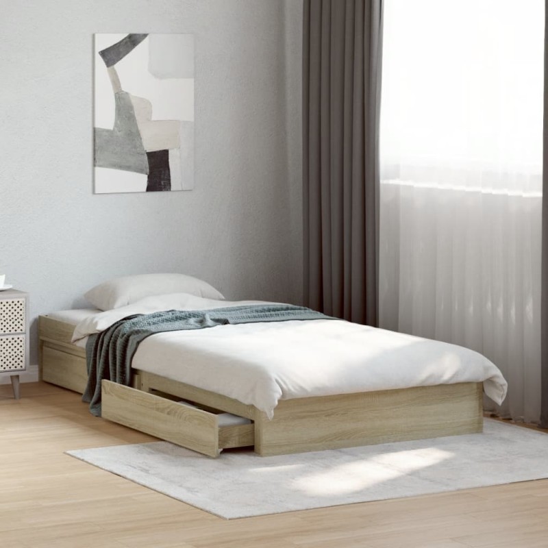vidaXL Bettgestell mit Schubladen Sonoma-Eiche 100x200cm Holzwerkstoff vidaXL Bettgestell mit Schubladen Sonoma-Eiche 100x200cm Holzwerkstoff