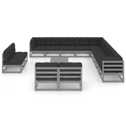 vidaXL 14-tlg. Garten-Lounge-Set mit Kissen Grau Massivholz Kiefer