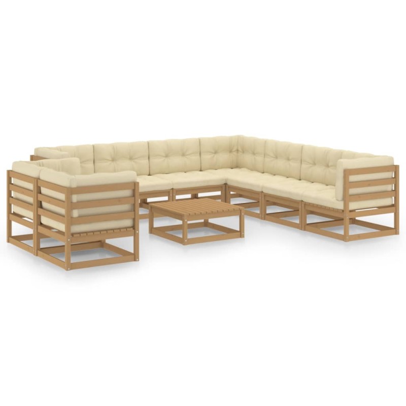 10-tlg. Garten-Lounge-Set Kissen Honigbraun Kiefer Massivholz 10-tlg. Garten-Lounge-Set Kissen Honigbraun Kiefer Massivholz