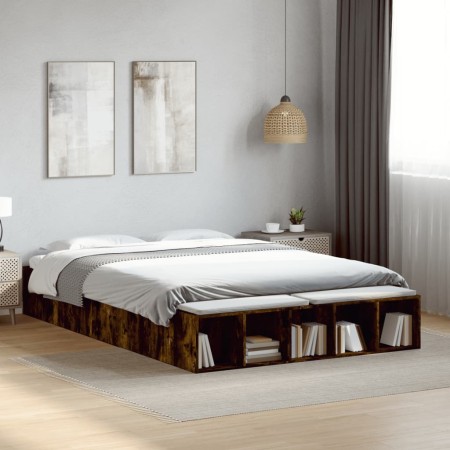 vidaXL Bettgestell Räuchereiche 160x200 cm Holzwerkstoff