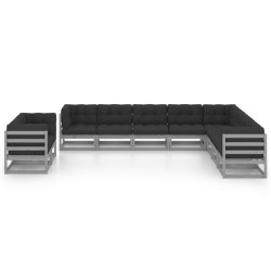 vidaXL 10-tlg. Garten-Lounge-Set mit Kissen Grau Massivholz Kiefer