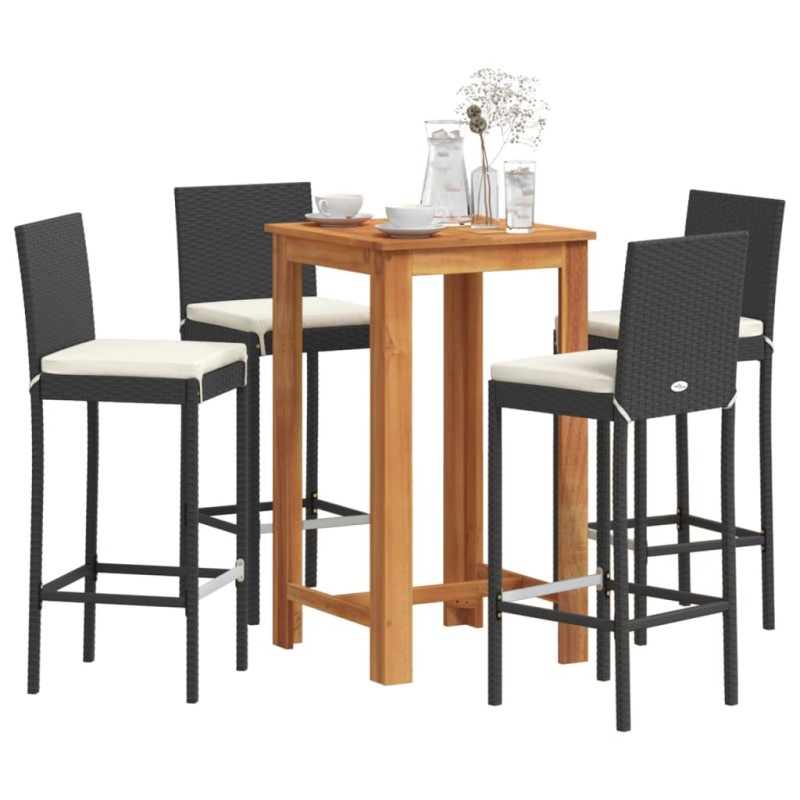 vidaXL 5-tlg. Gartenbar-Set Schwarz Massivholz Akazie und Poly Rattan vidaXL 5-tlg. Gartenbar-Set Schwarz Massivholz Akazie und Poly Rattan