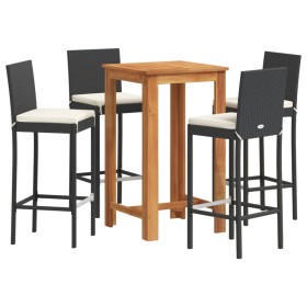 vidaXL 5-tlg. Gartenbar-Set Schwarz Massivholz Akazie und Poly Rattan