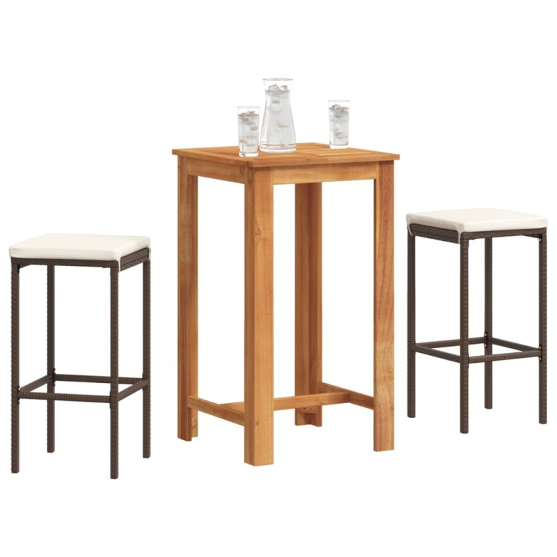 vidaXL 3-tlg. Gartenbar-Set Braun Massivholz Akazie und Poly Rattan vidaXL 3-tlg. Gartenbar-Set Braun Massivholz Akazie und Poly Rattan