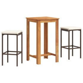 vidaXL 3-tlg. Gartenbar-Set Braun Massivholz Akazie und Poly Rattan