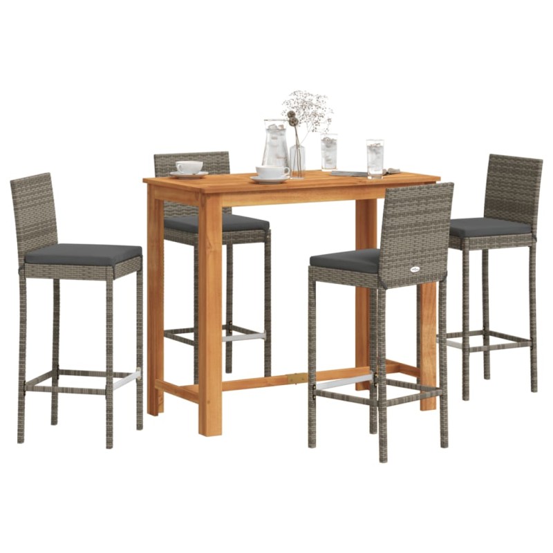 vidaXL 5-tlg. Gartenbar-Set Grau Massivholz Akazie und Poly Rattan vidaXL 5-tlg. Gartenbar-Set Grau Massivholz Akazie und Poly Rattan