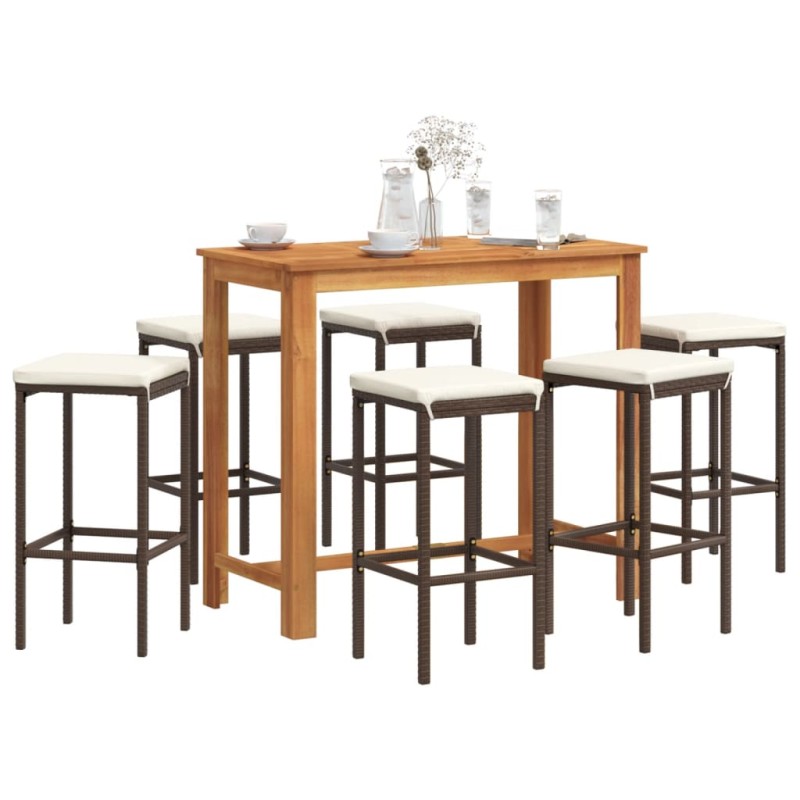 vidaXL 7-tlg. Gartenbar-Set Braun Massivholz Akazie und Poly Rattan vidaXL 7-tlg. Gartenbar-Set Braun Massivholz Akazie und Poly Rattan