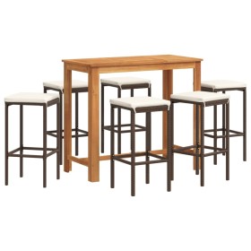 vidaXL 7-tlg. Gartenbar-Set Braun Massivholz Akazie und Poly Rattan