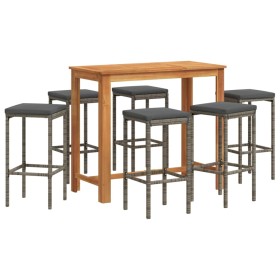 vidaXL 7-tlg. Gartenbar-Set Grau Massivholz Akazie und Poly Rattan