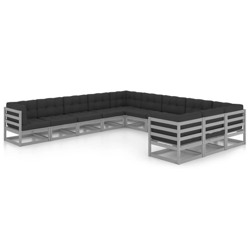 11-tlg. Garten-Lounge-Set mit Kissen Grau Kiefer Massivholz 11-tlg. Garten-Lounge-Set mit Kissen Grau Kiefer Massivholz