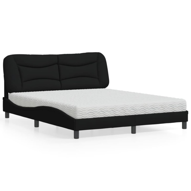 vidaXL Bett mit Matratze Schwarz 160x200 cm Stoff vidaXL Bett mit Matratze Schwarz 160x200 cm Stoff