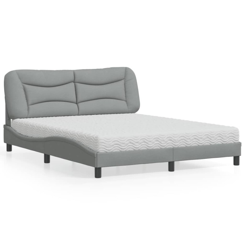 vidaXL Bett mit Matratze Hellgrau 160x200 cm Stoff vidaXL Bett mit Matratze Hellgrau 160x200 cm Stoff