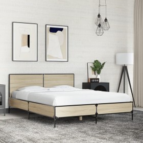 vidaXL Bettgestell Sonoma-Eiche 140x200 cm Holzwerkstoff und Metall