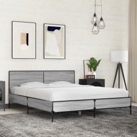vidaXL Bettgestell Grau Sonoma 150x200 cm Holzwerkstoff und Metall