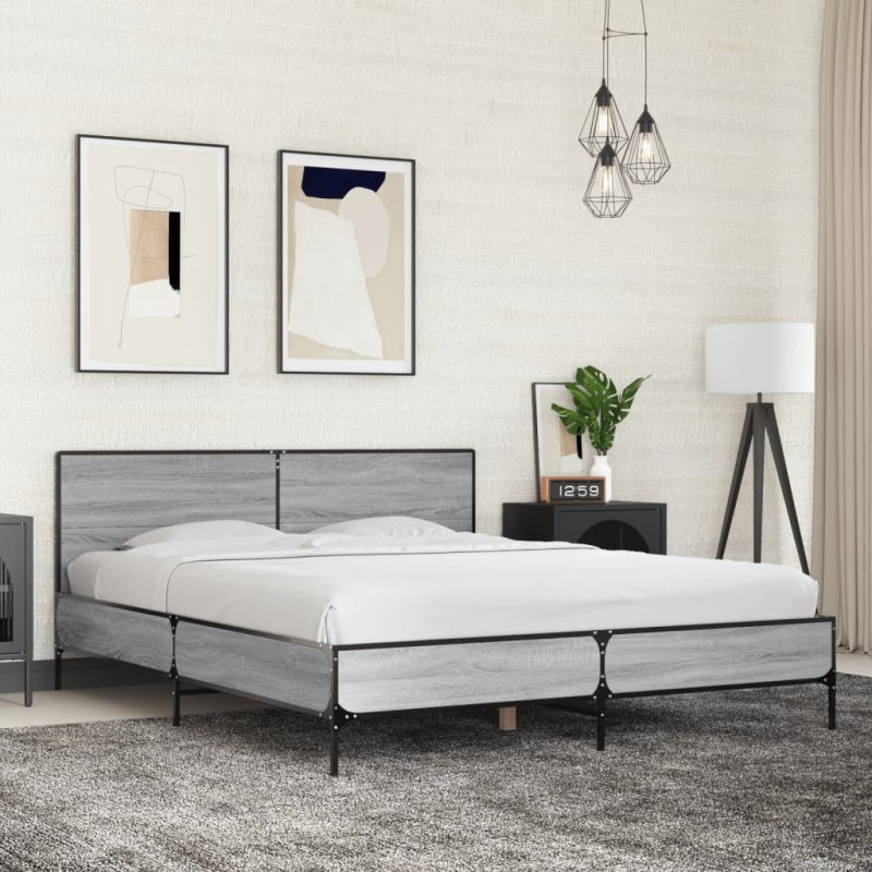 vidaXL Bettgestell Grau Sonoma 150x200 cm Holzwerkstoff und Metall vidaXL Bettgestell Grau Sonoma 150x200 cm Holzwerkstoff und Metall