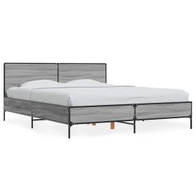 vidaXL Bettgestell Grau Sonoma 150x200 cm Holzwerkstoff und Metall