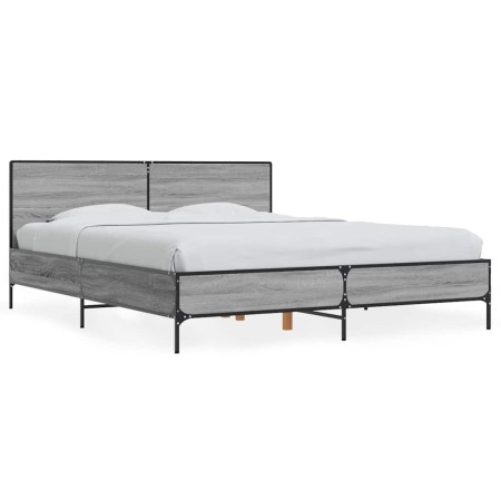 vidaXL Bettgestell Grau Sonoma 150x200 cm Holzwerkstoff und Metall