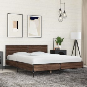 vidaXL Bettgestell Braun Eichen-Optik 160x200 cm Holzwerkstoff Metall
