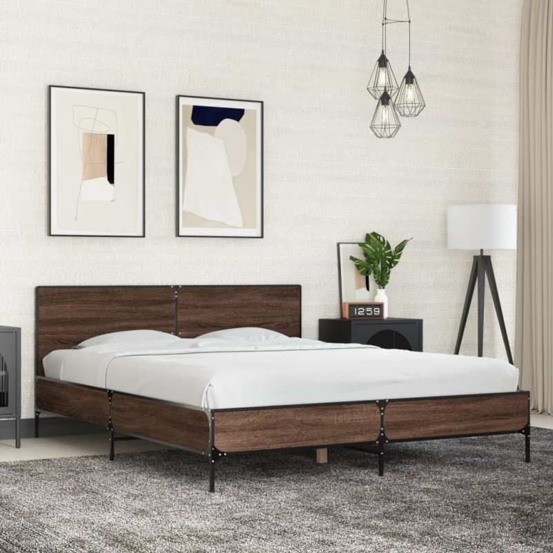 vidaXL Bettgestell Braun Eichen-Optik 160x200 cm Holzwerkstoff Metall vidaXL Bettgestell Braun Eichen-Optik 160x200 cm Holzwerkstoff Metall