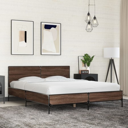 vidaXL Bettgestell Braun Eichen-Optik 160x200 cm Holzwerkstoff Metall