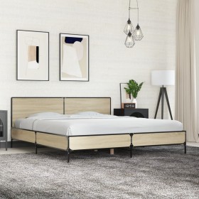 vidaXL Bettgestell Sonoma-Eiche 200x200 cm Holzwerkstoff und Metall