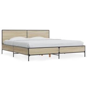 vidaXL Bettgestell Sonoma-Eiche 200x200 cm Holzwerkstoff und Metall