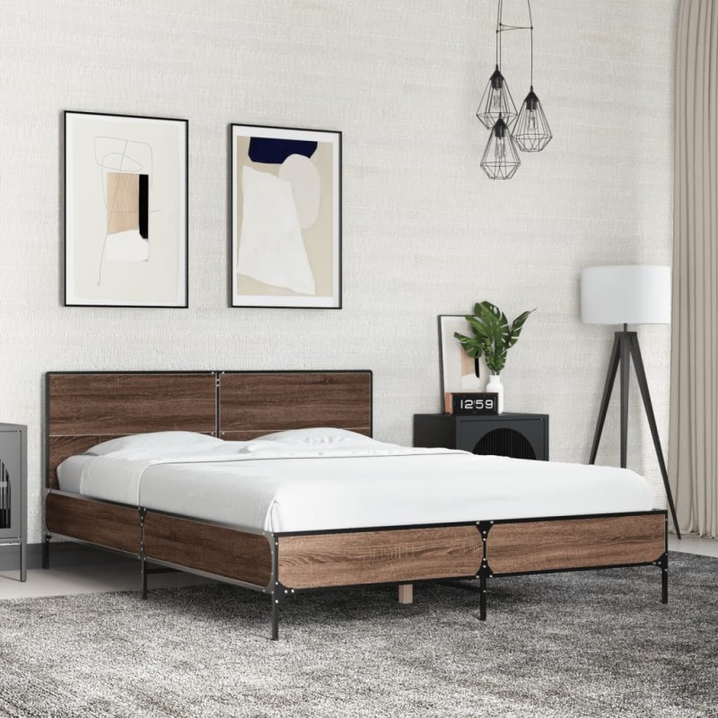 vidaXL Bettgestell Braun Eichen-Optik 120x190 cm Holzwerkstoff Metall vidaXL Bettgestell Braun Eichen-Optik 120x190 cm Holzwerkstoff Metall