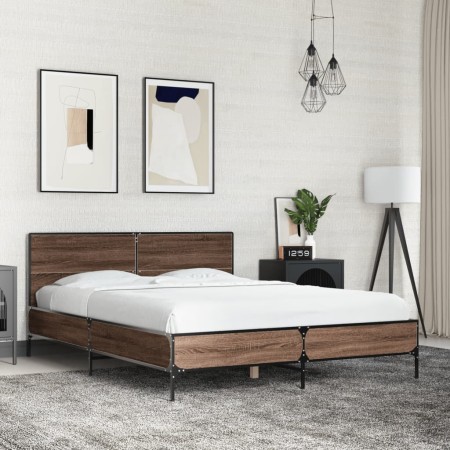 vidaXL Bettgestell Braun Eichen-Optik 120x190 cm Holzwerkstoff Metall