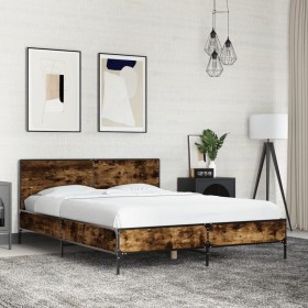 vidaXL Bettgestell Räuchereiche 120x190 cm Holzwerkstoff und Metall