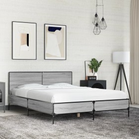 vidaXL Bettgestell Grau Sonoma 135x190 cm Holzwerkstoff und Metall