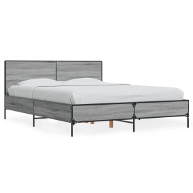 vidaXL Bettgestell Grau Sonoma 135x190 cm Holzwerkstoff und Metall