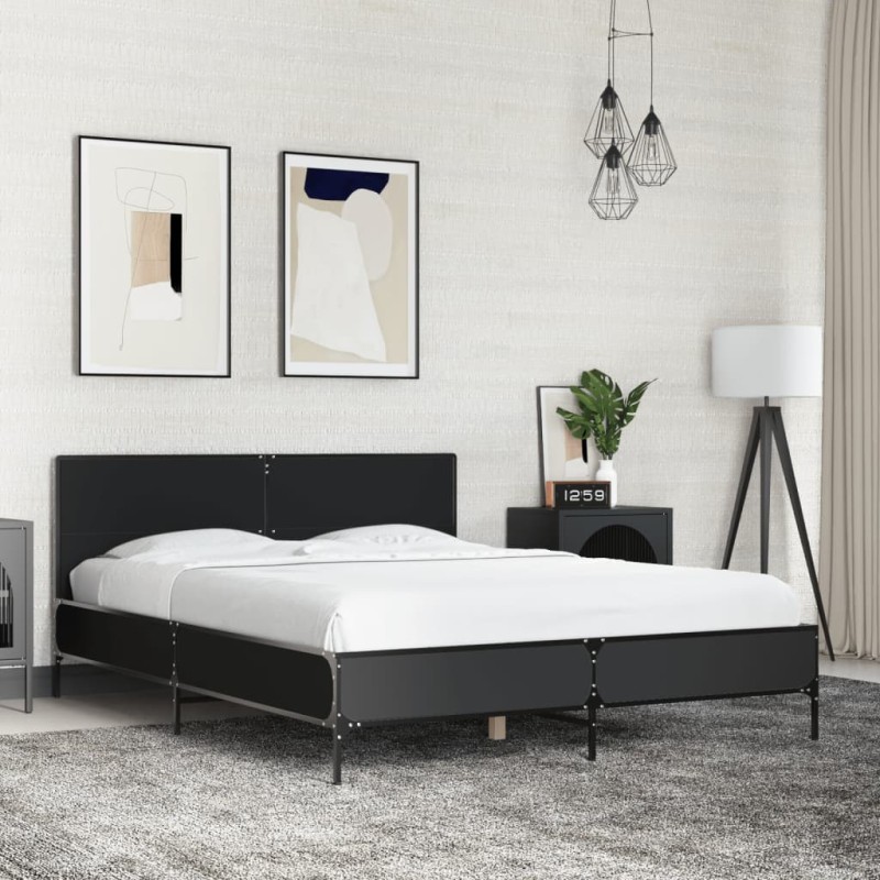 vidaXL Bettgestell Schwarz 140x190 cm Holzwerkstoff und Metall vidaXL Bettgestell Schwarz 140x190 cm Holzwerkstoff und Metall