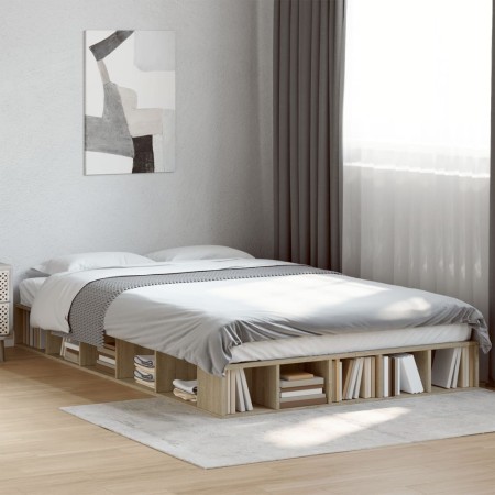vidaXL Bettgestell Sonoma-Eiche 140x190 cm Holzwerkstoff